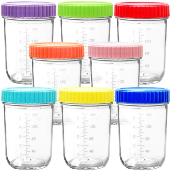 Imagem de Youngever Glass Baby Food Storage, 8 Onças Baby Food Glass Containers com Tampas Herméticas, Potes de Vidro com Tampas, 8 Cores Variadas