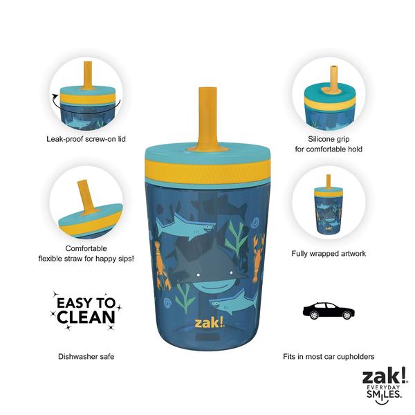 Imagem de Zak Designs Kelso 15 oz Tumbler Set, ( Subaquático ) Tampa de parafuso à prova de vazamento não-BPA com palha feita de plástico durável e silicone, pacote perfeito de copo para crianças (conjunto 2pc)