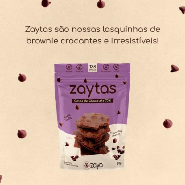 Zaytas Gotas De Chocolate 70% - Lascas De Brownie Sem Glúten 80g - Zaya Imagem de Zaytas Gotas De Chocolate 70% - Lascas De Brownie Sem Glúten 80g