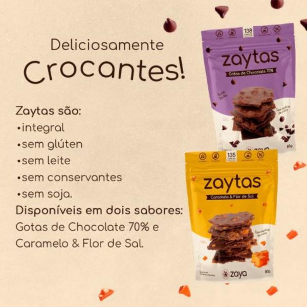 Zaytas Gotas De Chocolate 70% - Lascas De Brownie Sem Glúten 80g - Zaya Imagem de Zaytas Gotas De Chocolate 70% - Lascas De Brownie Sem Glúten 80g