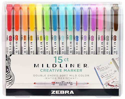 Zebra Pen - Conjunto de Marca-Texto Mildliner com Ponta Dupla - 15 Unidades Imagem de Zebra Pen - Conjunto de Marca-Texto Mildliner com Ponta Dupla - 15 Unidades