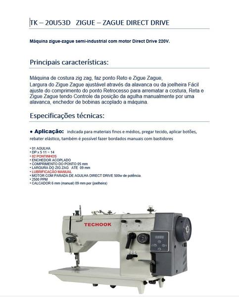 Zig Zag com RETA 2 Pontos Direct Drive- 220V+13 ITENS - Máquina de