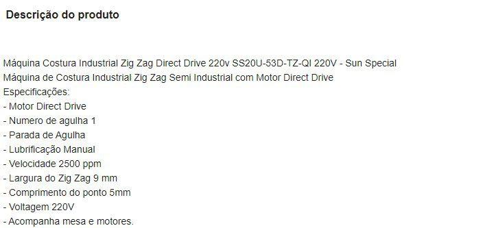 Zig Zag E RETA 2 Pontos Direct Drive-SunSpecial-220v+13itens