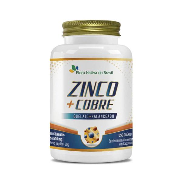 Zinco + Cobre Quelato 60 Cápsulas Flora Nativa Imagem de Zinco + Cobre Quelato 60 Cápsulas Flora Nativa