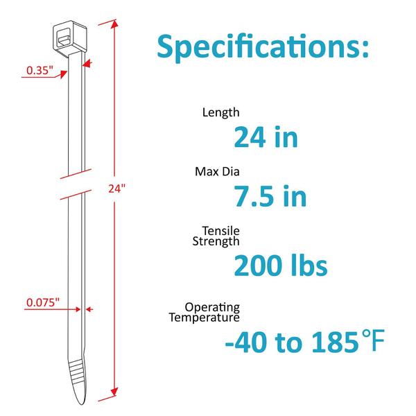 Imagem de Zip Ties GAIIAN Heavy Duty, 24 polegadas, 200 libras, resistência à tração