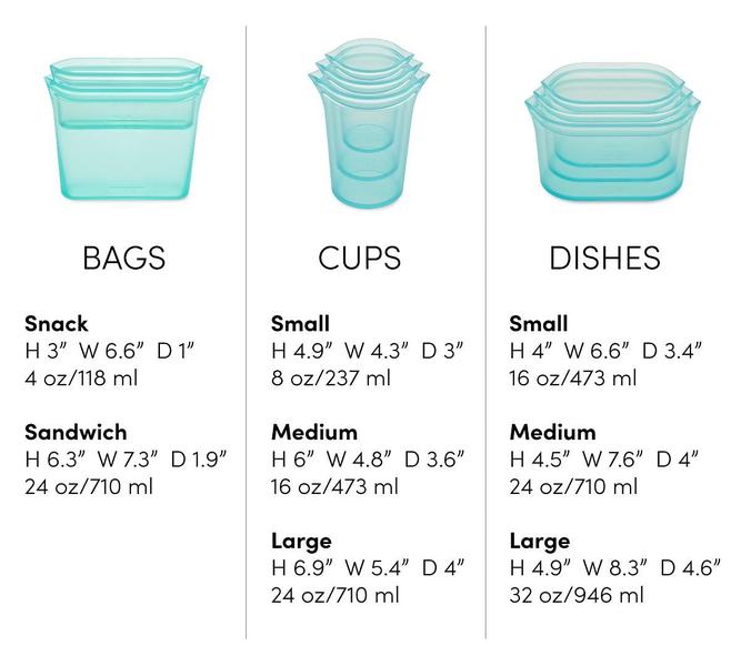 Imagem de Zip Top Sacos de Armazenamento de Alimentos Reutilizáveis  Conjunto completo de 8 Frost  Recipiente de preparação de refeição de silicone  Micro-ondas, máquina de lavar louça e congelador  Fabricado nos EUA