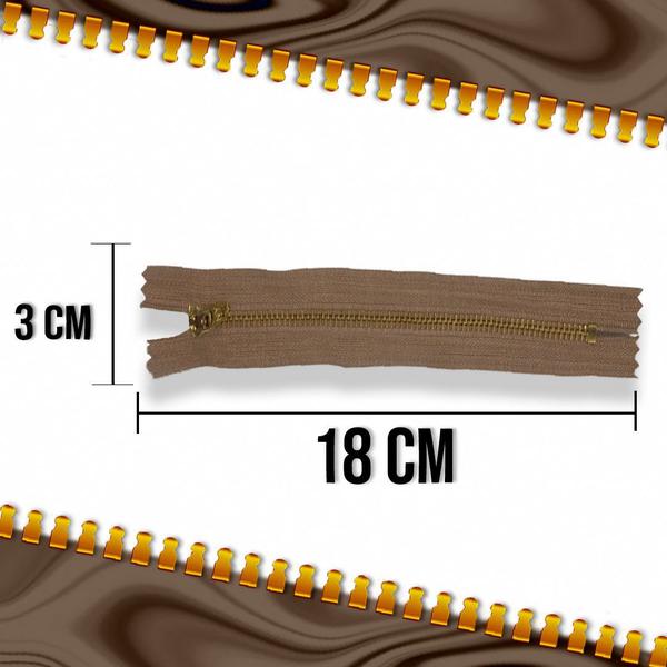 Imagem de Zíper de Metal Fixo Bege Escuro 18 cm - Com 10 Unidades - BRX