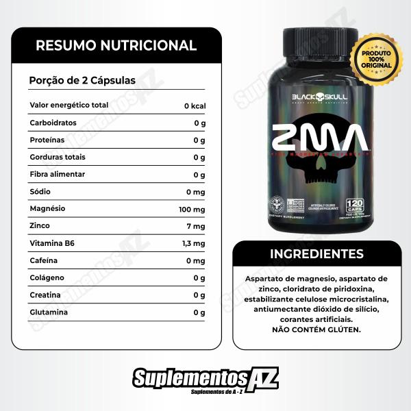 Imagem de Zma 120 Caps + Bcaa 2400mg 30 Caps Black Skull