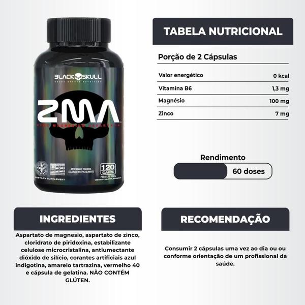 Imagem de Zma 120 Caps + Glutamina Turbo 150g Black Skull