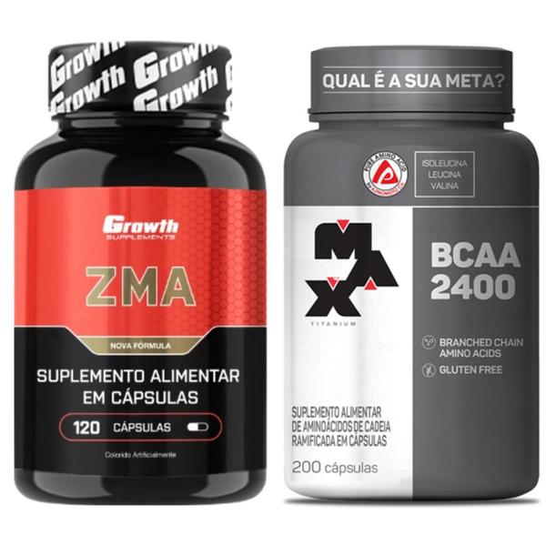 Imagem de Zma 120 Caps Growth + Bcaa 2400mg 200 Caps Max Titanium