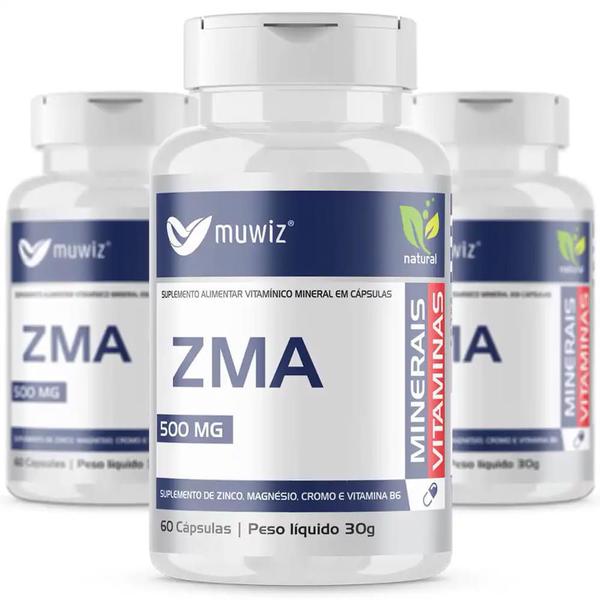 Imagem de Zma Zinco Magnésio Cromo B6 500Mg 60 Cáps Muwiz Kit X3