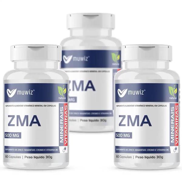 Imagem de Zma Zinco Magnésio Cromo B6 500Mg 60 Cáps Muwiz Kit X3