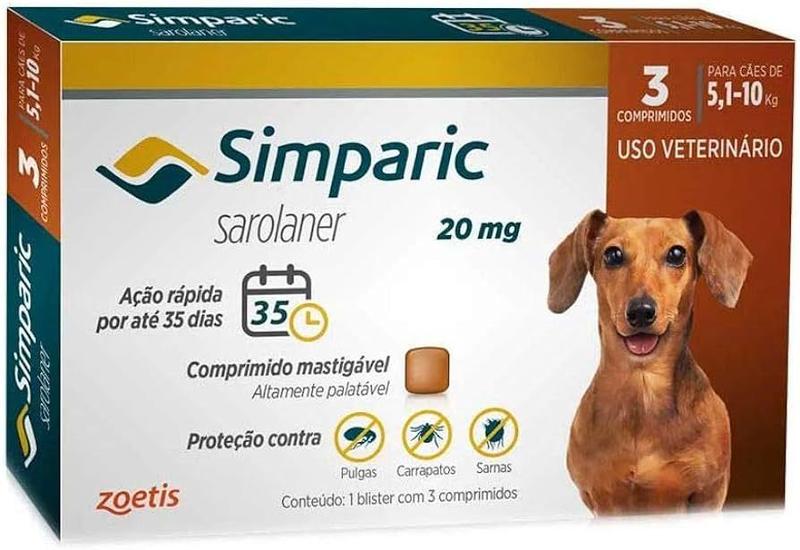 Imagem de Zoetis Simparic 20Mg 5,1 Até 10Kg  - 03 Compr Para Cães