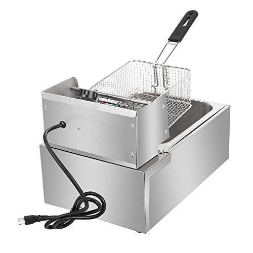 Imagem de ZOKOP EH81 2500W MAX 110V 6.3QT/6L Aço Inoxidável Único Cilindro Fritadeira Elétrica EUA Plug, Cesta de Fritura Profunda Elétrica