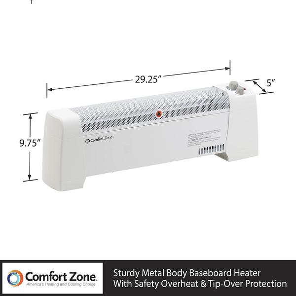 Imagem de Zona de Conforto CZ600 Interior 1500 Watts Aquecedor de Espaço de Convecção Elétrica com Termostato e Operação Silenciosa para Casa e Escritório, Branco