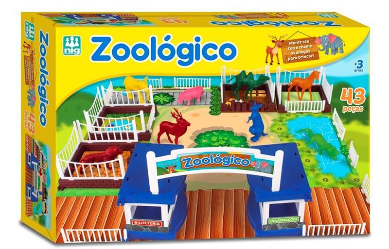 Imagem de Zoológico Brinquedo 43 Peças Tabuleiro Zoo Animais Jaula - Nig