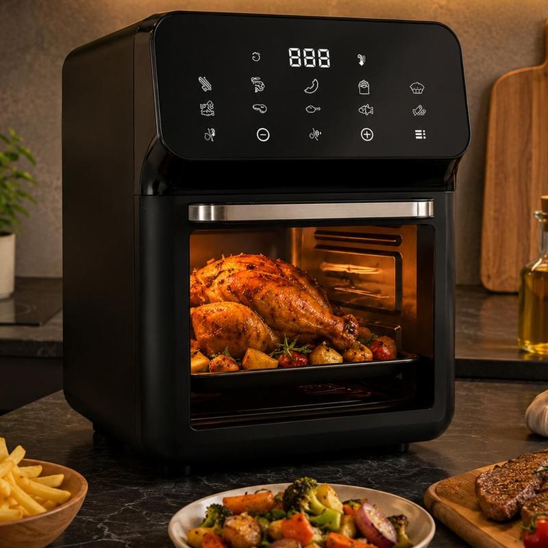 Air Fryer Forno 10 Litros 220V Digital 1350W Painel Touch Sem Óleo Fritadeira Oven Preta Moderna