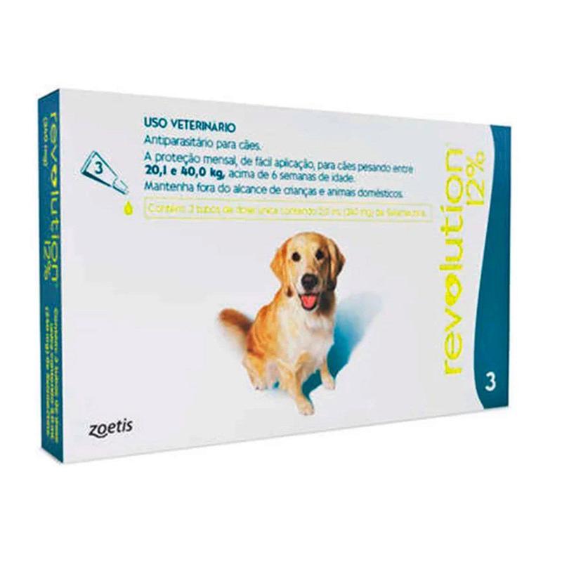 Antipulgas Revolution 12% Cães 20,1 a 40Kg C/3 Pipetas - Zoetis