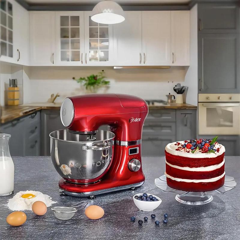 Batedeira Planetária Digital Oster Bowl Inox 5L com Pedestal Vermelha 127V