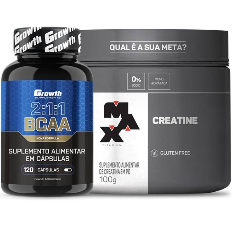 Bcaa 120 Caps Growth + Creatina Pura 100g Max Titanium