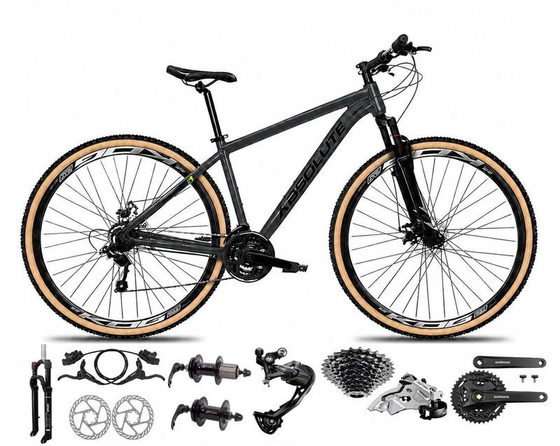 Bicicleta Aro 29 Absolute Nero 6 K7 Câmbios Shimano Alívio e Altus Freio Hidráulico 27v Garfo com Trava