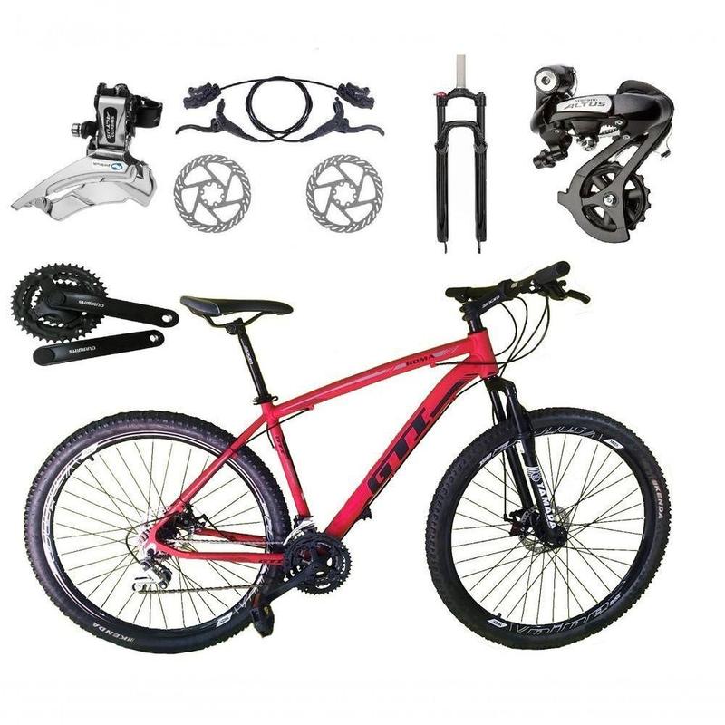Bicicleta Aro 29 Gti Roma Câmbios Shimano Altus 24v K7 Freios Hidráulicos Garfo Trava - Vermelho Tam.15