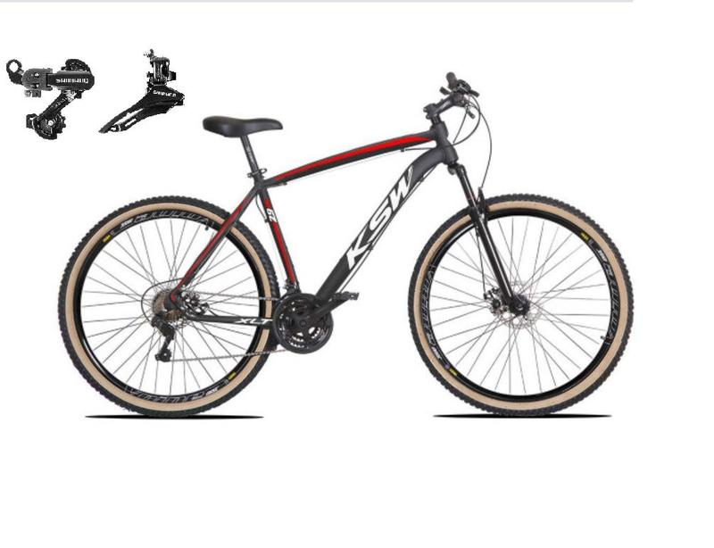 Bicicleta aro 29 Ksw Xlt 24v Câmbios Shimano Freios Hidráulicos Garfo com Suspensão Pneu Faixa Bege - Vermelho