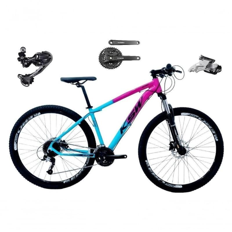 Bicicleta Aro 29 Ksw Xlt Alumínio Câmbio Traseiro Shimano Deore e Altus 27v Freio Hidráulico Garfo Com Trava - Preto/Laranja - 17