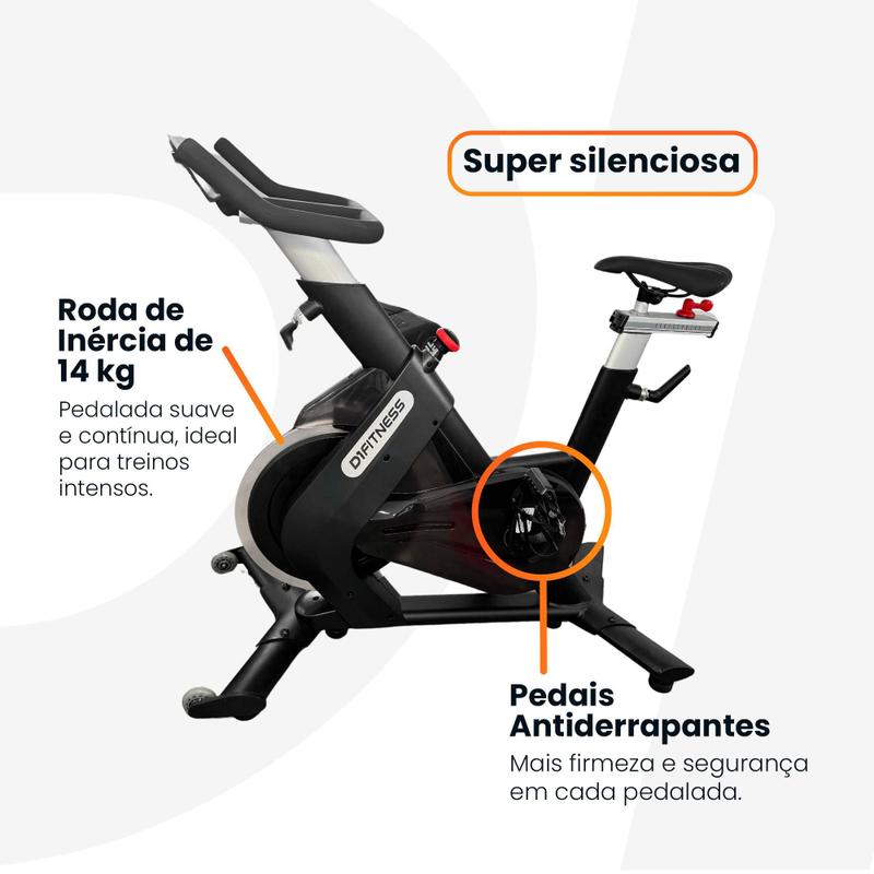 Bicicleta Ergométrica Spinning Bike Pro D1 Fitness Roda Inércia 14kg Resistência Magnética 150kg