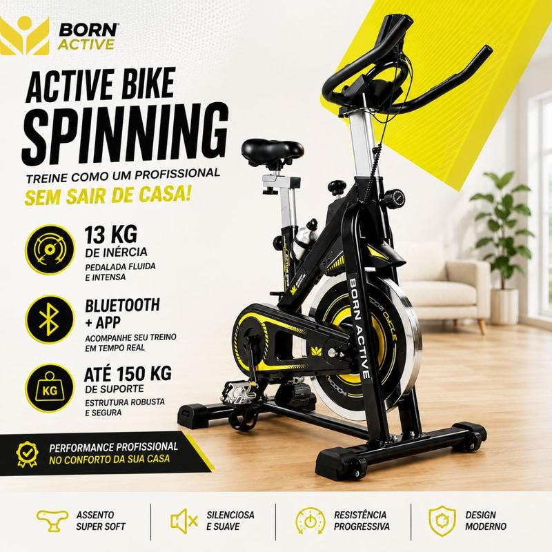 Bicicleta Spinning Active PRO Com roda de inércia de 13 kg Ajustável e Bluetooth integrado