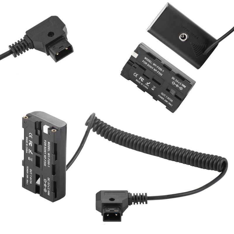 Cabo de alimentação em espiral D-Tap para bateria fictícia NP-F970 para Sony