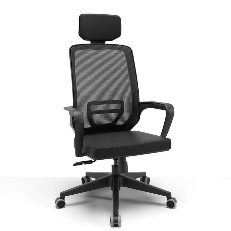 Cadeira de Escritório Adrix Presidente Ergonômica Nr17 Presidencial Vinil Base Rodízios Encosto Mesh