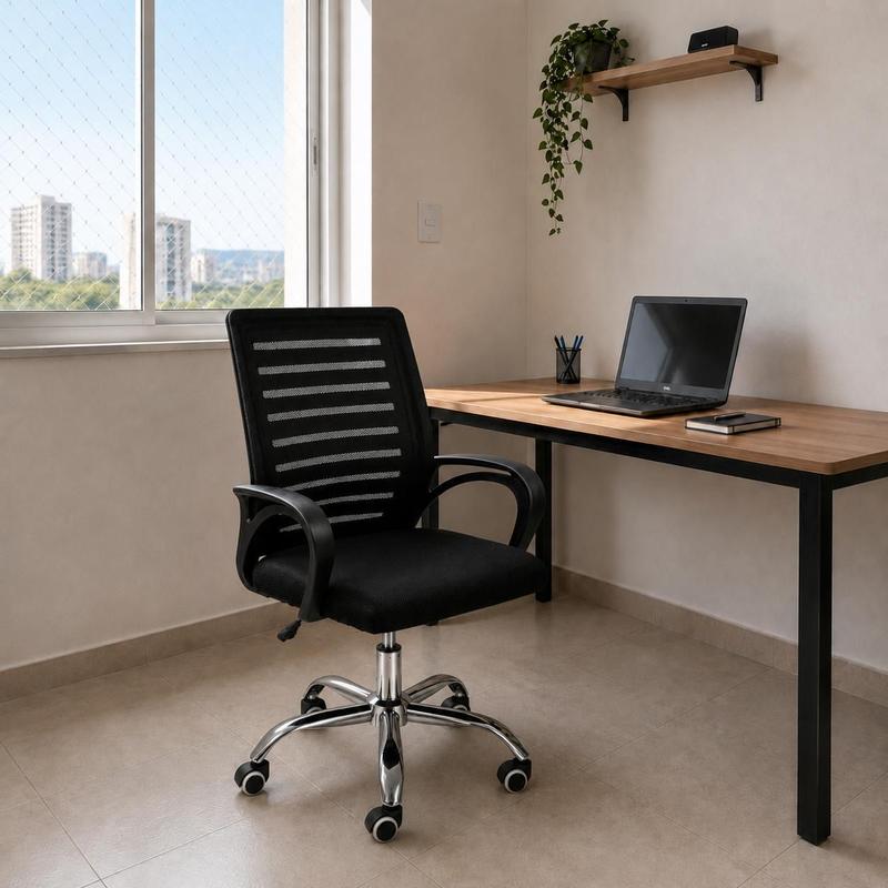 Cadeira Escritório Diretor Ergonômica Tela Mesh Apoio de Cabeça Giratória 360 Graus Preta