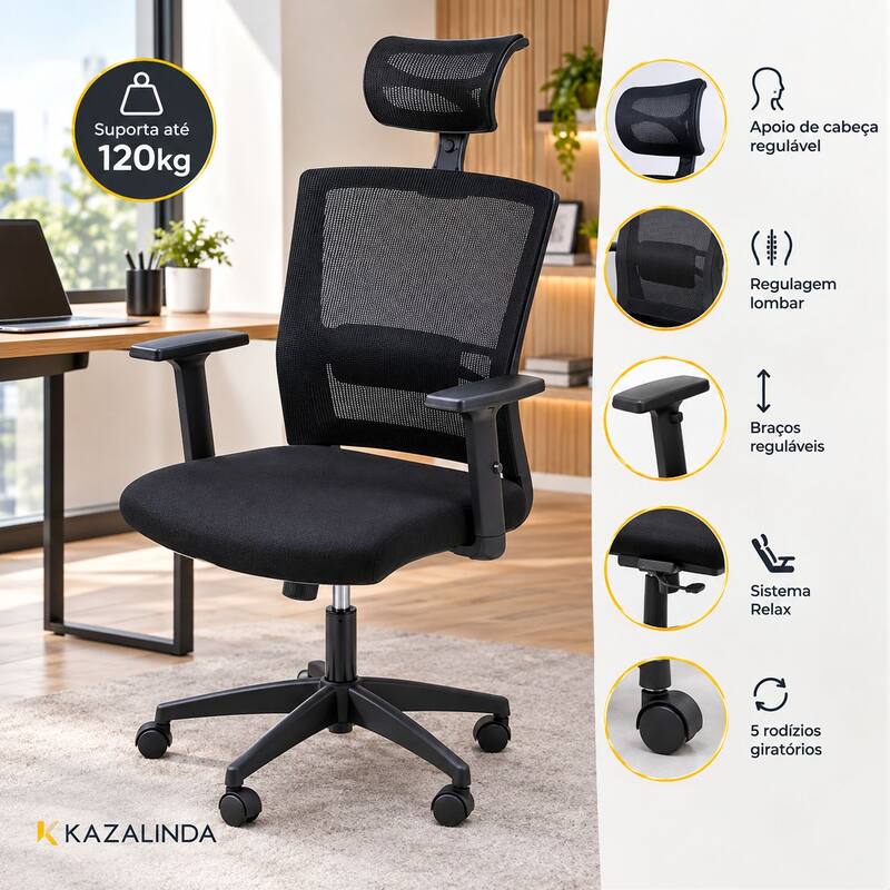 Cadeira Presidente Escritório Ergonômica Preta 3317