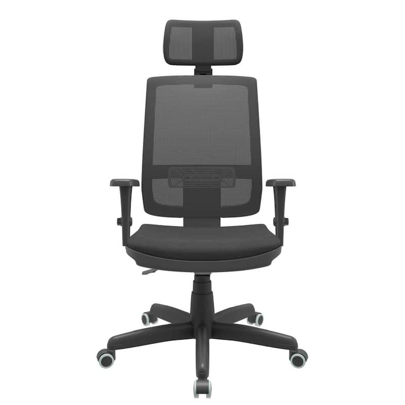 Cadeira Presidente Escritório Giratória Brizza BackSystem Plaxmetal com Braço 3D Material Sintético Preta