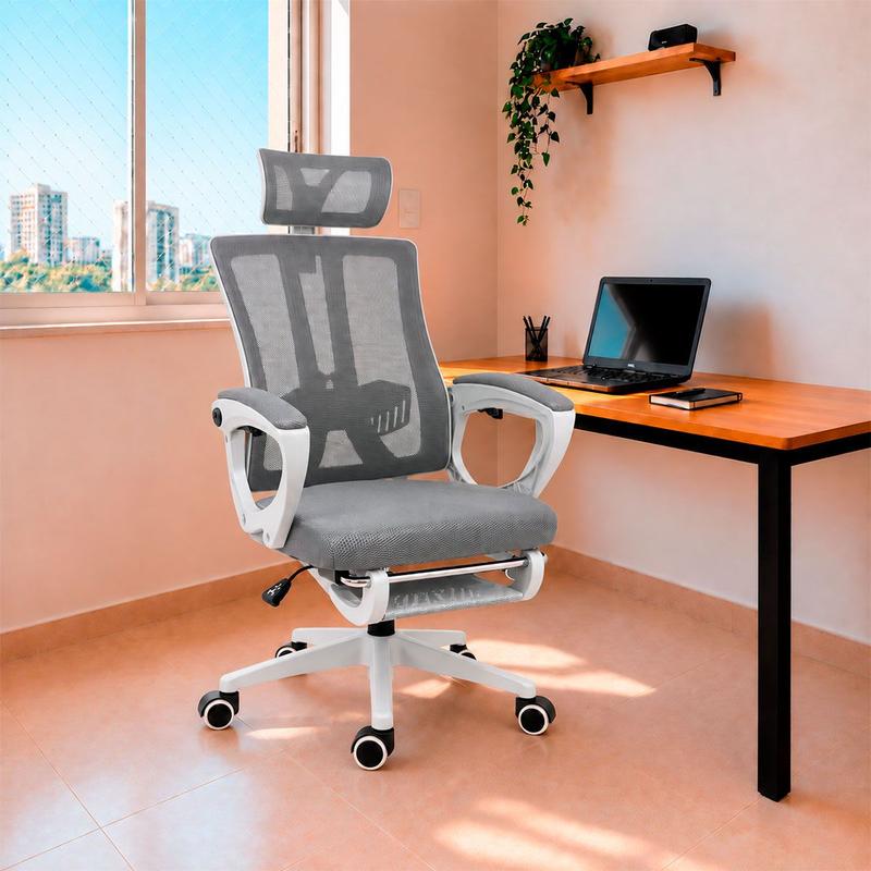 Cadeira Presidente Paris Ergonômica Tela Mesh Reclinável com Apoio para Pés e Lombar
