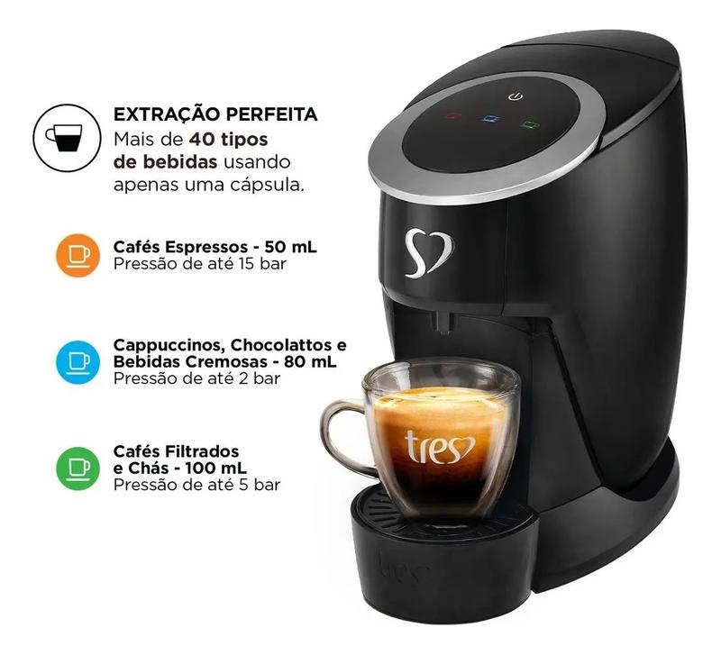 Cafeteira Tres Corações Touch 1.250 W 127V Preto-fosco