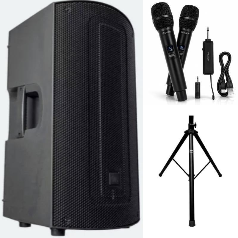 Caixa de Som JBL Max 15 Ativa BT + Tripé 1.8m + 2 Mic S/ Fio