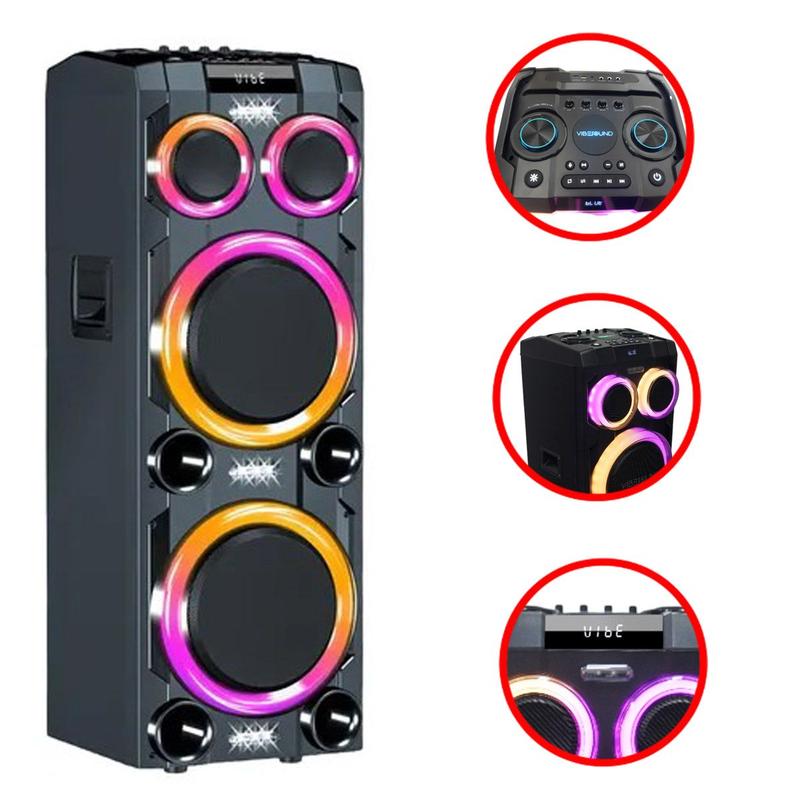 Caixa Som Potente Torre 2500W Rms 2 Falantes 12 Bluetooth Fm Usb BivoltTower Vibe Sound Vs007