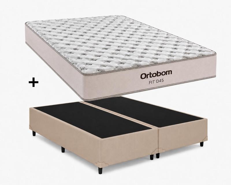 Cama Base Queen Bege Colchão Queen Fit D45 158x198x20 - Ortobom