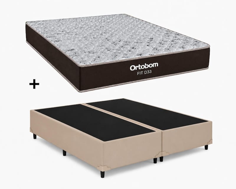 Cama Box Base Queen Bege Colchao Queen Fit Espuma D33 - Ortobom