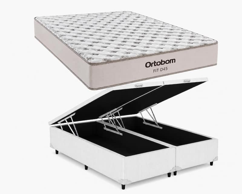 Cama Box Bau Queen Branco Colchão Queen Fit D45 158x198x20 - Ortobom