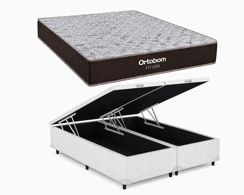 Cama Box Bau Queen Branco Colchao Queen Fit Espuma D33 158x198x17 - Ortobom