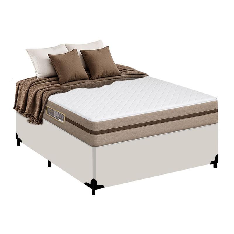 Cama Box Casal Sintético + Colchão Molas Ensacadas Royal Sleep BioClassic 138cm - Suporta Até 120 Kg Por Pessoa