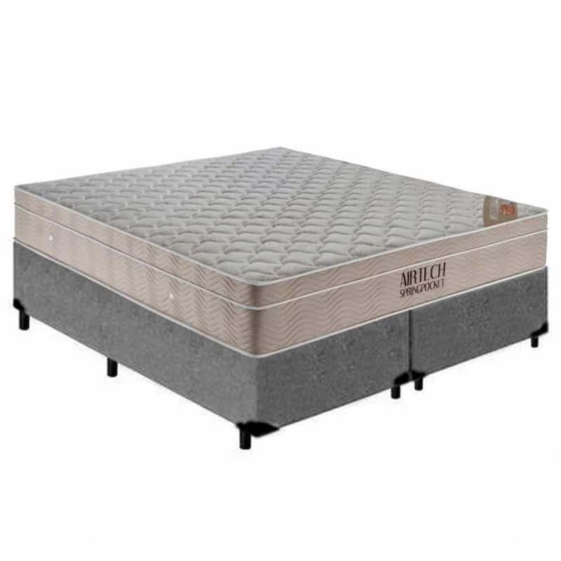 Cama Box com Colchão Queen Airtech Molas Ensacadas Madeira Cinza Ortobom
