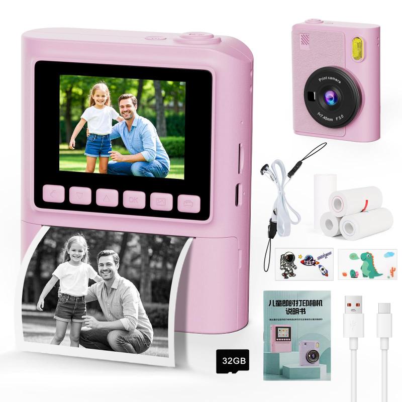 Câmera Instantânea Fvellix 1080P 2,4" +32GB SD Rosa