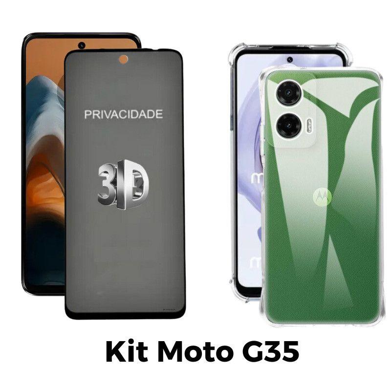 Capa Anti Choque TPU + Película 3D Privacidade Vidro para Moto G35 5G