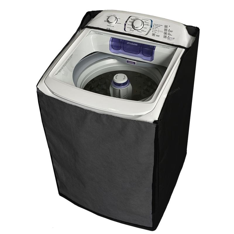 Capa Impermeavel Resistente Reforçada Protetora Maquina De Lavar Electrolux 11 12 13 15 16 17 Kg Ziper Preta