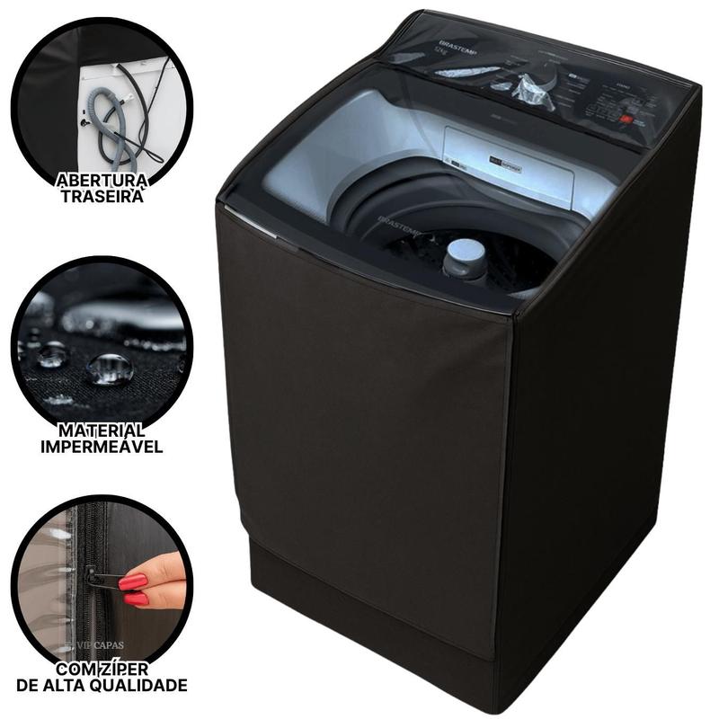 Capa Maquina Brastemp BWK 11kg 12kg 13kg 14kg material sintético Impermeável Reforçada Protetora Sol Chuva Poeira Maresia Sereno