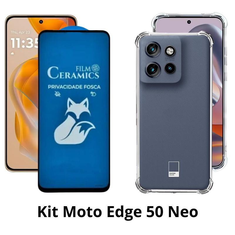 Capa Silicone TPU Anti Shock + Película Fosca Privacidade para Moto Edge 50 Neo